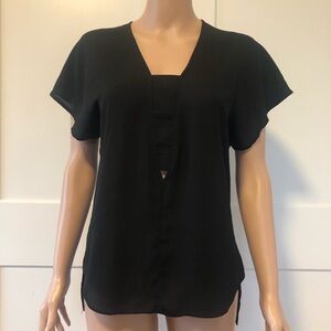 Necessary Objects Black V Neck Short Sleeves Keyhole Blouse XS X-Small